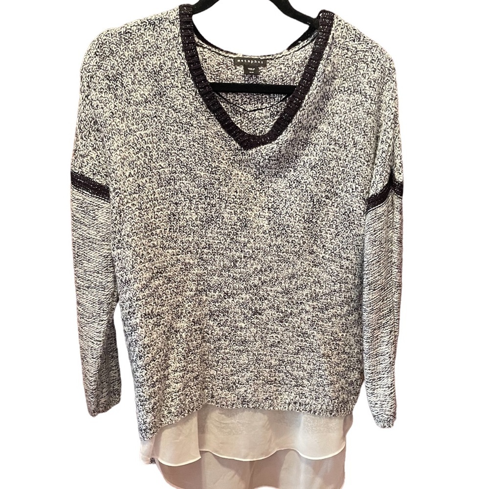 Metaphor woman’s black and white sweater with faux shirt‎ tail, size medium